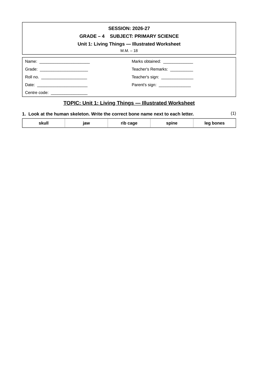 Page one of a generated worksheet with colour figures